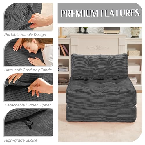 HABUTWAY Folding Sofa Bed, Convertible Sleeper Chair Bed w/Dual-Pillow & Handle, Foldable Floor Sofa Lounge w/Back Support for Living Room, Bedroom