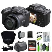 MINOLTA MN40Z 20 Mega Pixels 40x Optical Zoom Digital Camera with 1080p FHD Video (Purple) Bundle with 64GB Memory Card + Vlog Tripod + 4xAA Battery