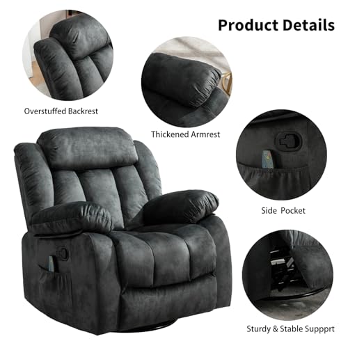 CANMOV Massage Swivel Rocker Recliner Chair with Heat and Vibration