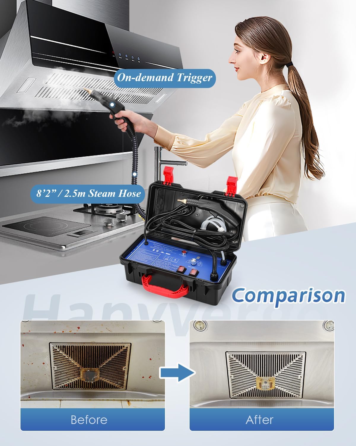 High Pressure Steam Cleaner, 1700W Steamer for Cleaning Grout Tile, Heavy Duty Portable Steamer Cleaner for Car Auto
