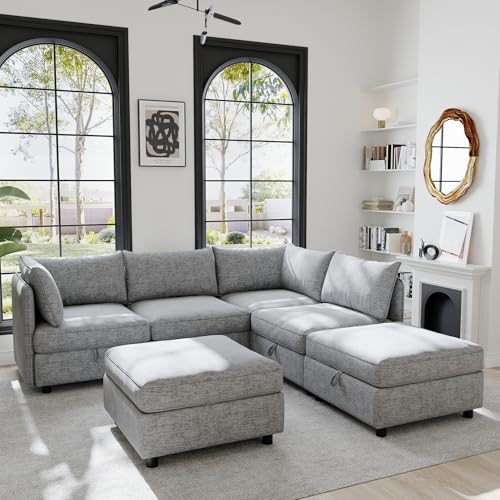 Oversized Modular Storage Sectional Sofa Customizable Seating Group Sofa&Couch Convertible Sleeper Sofabed with Movable Ottomans and Seat