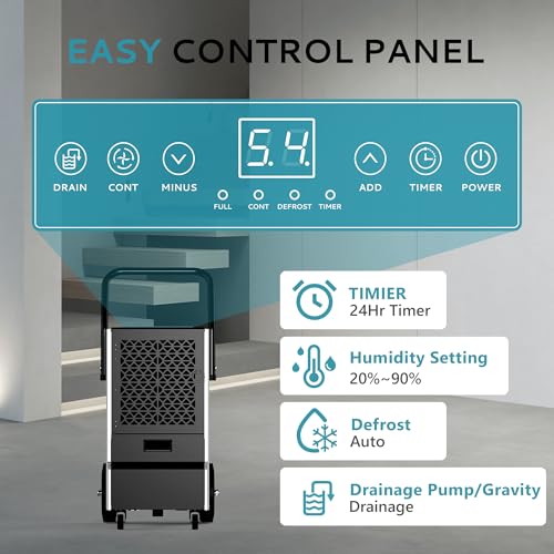EUHOMY 160 Pints Commercial Dehumidifier for Basement,Large Dehumidifier for Basement With Drain Hose,Timer and 4 Wheels