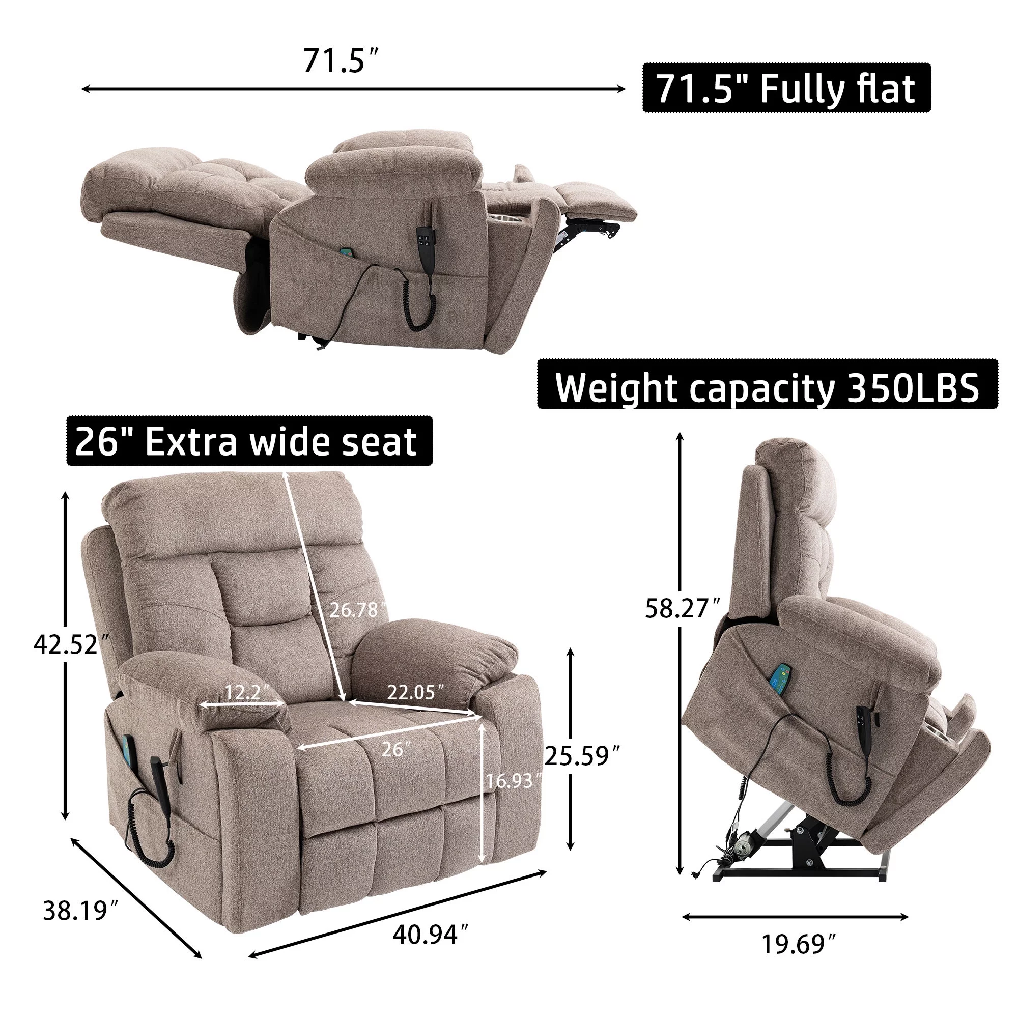 Dual Motor Power Lift Recliner Chair with Massage and Heat for Elderly People,Oversized Recliners Chair for Big Tall men,Infinite Position