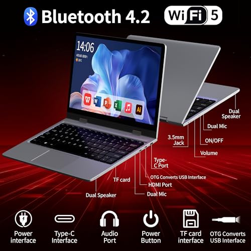 2 in 1 Laptop Computers Windows 11, 11.6 inch Touchscreen Laptop Tablet, 4GB RAM 256 GB SSD