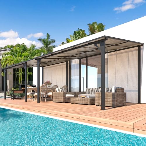 AECOJOY 10&rsquo; x 10&rsquo; Gazebo, Wall Mounted Gazebos Pergola on Clearance, Outdoor Patio Lean to Gazebo Awnings for Deck, Porch
