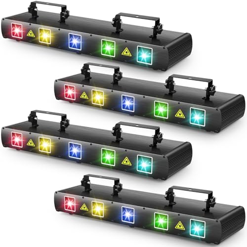 U`King Stage Laser Light, 5 Beam Sound Activated DJ Party Lights RGBYC LED Music Projector with Remote Control DMX for Dancing Birthday Bar Pub Stage