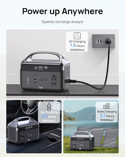 Portable Power Station, Outdoor 288Wh(90,000mAh) LiFePO4 Battery, 600W(1200W Surge) AC Outlets, 1.7H Fast Charging Solar Generator for Camping