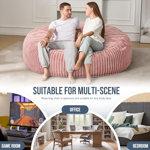Hobestluk 5ft Bean Bag Chairs for Adults Large Beanbag Chair with Stripe Plush Cover Big Bean Bag Chair for Living Room Bedroom Dorm Office -Black