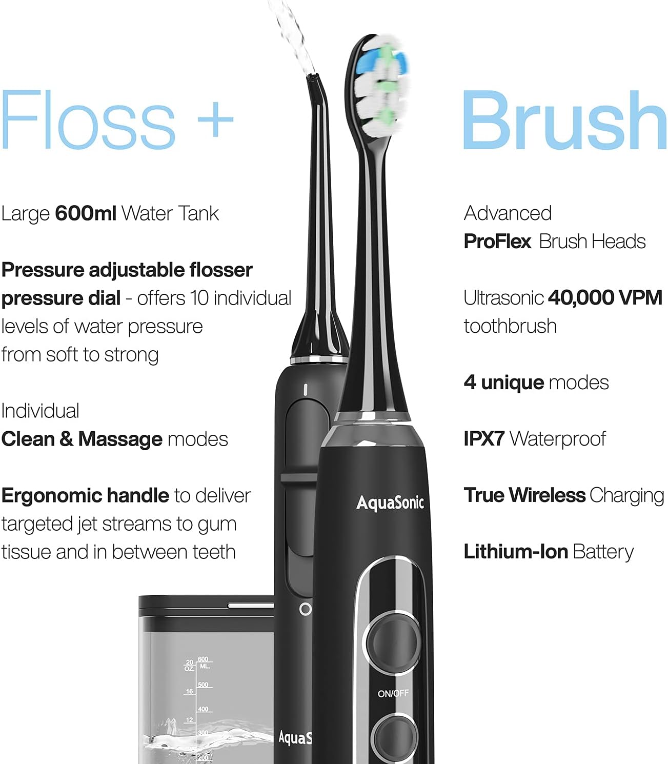AquaSonic Home Dental Center PRO – Complete Home Oral Care – Brush & Floss – Ultrasonic Electric Toothbrush & Water Flosser – Whiter Teeth &