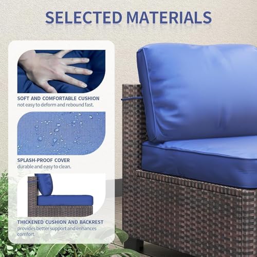 6 Piece Outdoor Patio Furniture Set with Coffee Table, Rattan Deck Conversation Sofa Set