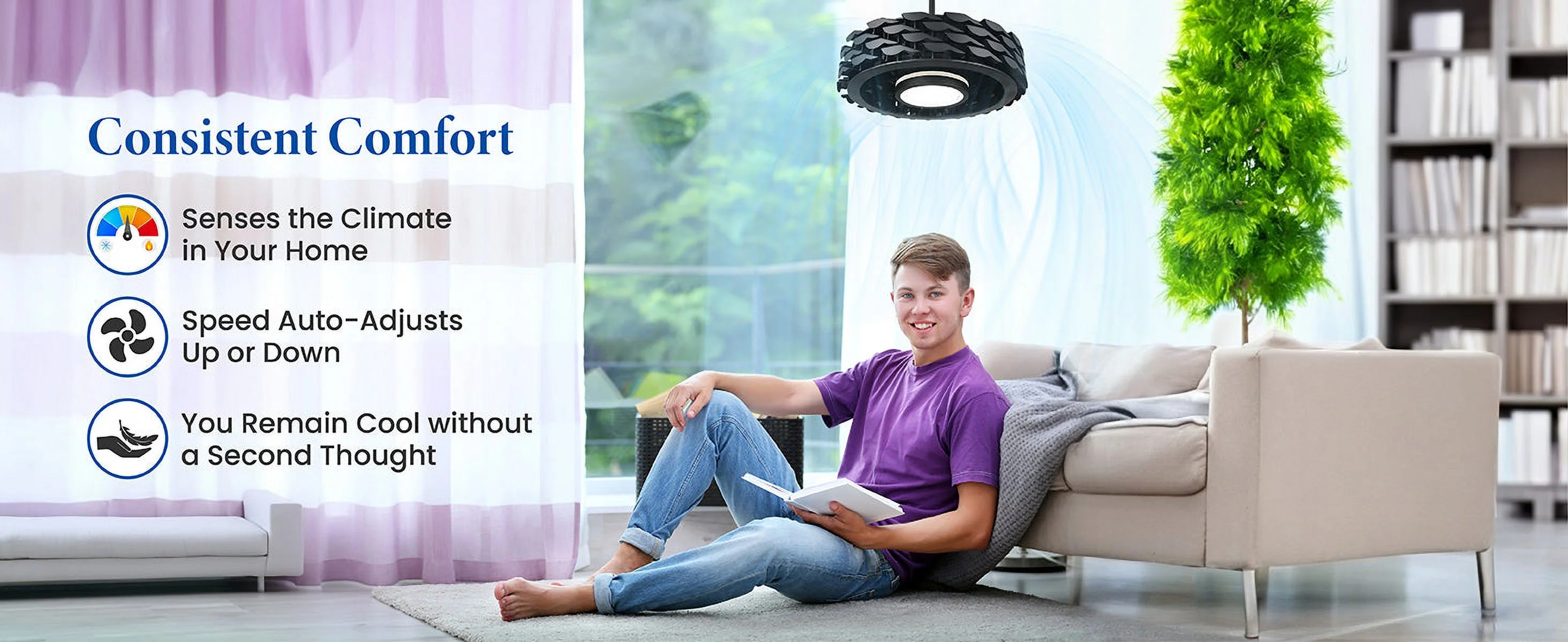 Todays Fans LUMIO Bladeless Smart Ceiling Fan, 6 Speeds with Dimmable LED Light