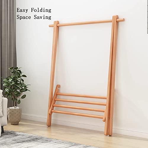 Solid Wood Folding Hanging Garment Racks, Heavy Duty Clothing Rack Portable Wardrobe Closet Organizer, Room Indoor Coat Closet