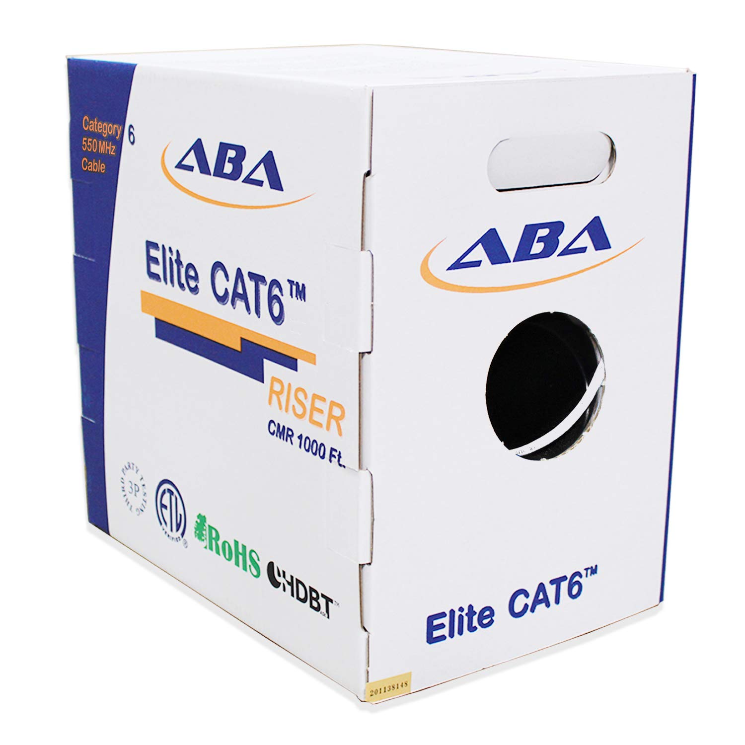 Cat6 Riser (CMR), Ethernet Cable 1000ft, Blue, No Spline, Unshielded Twisted Pair (UTP) 23AWG, Solid Pure Bare Copper, 550MHz, UL Certified