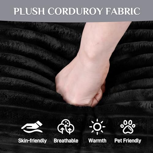 131" Modular Sectional Sofa Cloud Couch, Corduroy Memory Foam Black Sectional Couches for Living Room, Modern Deep Seat Boneless Sofa