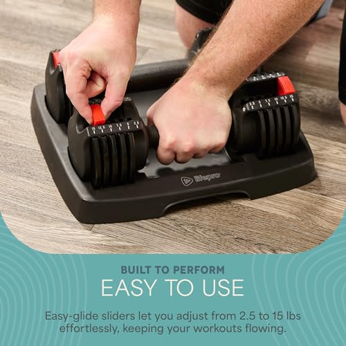 Lifepro Adjustable Dumbbells Set - 5in1-15lb 25lb 43lb 55lb weights Set & Single with Rack - Quick Adjust, Secure Grip