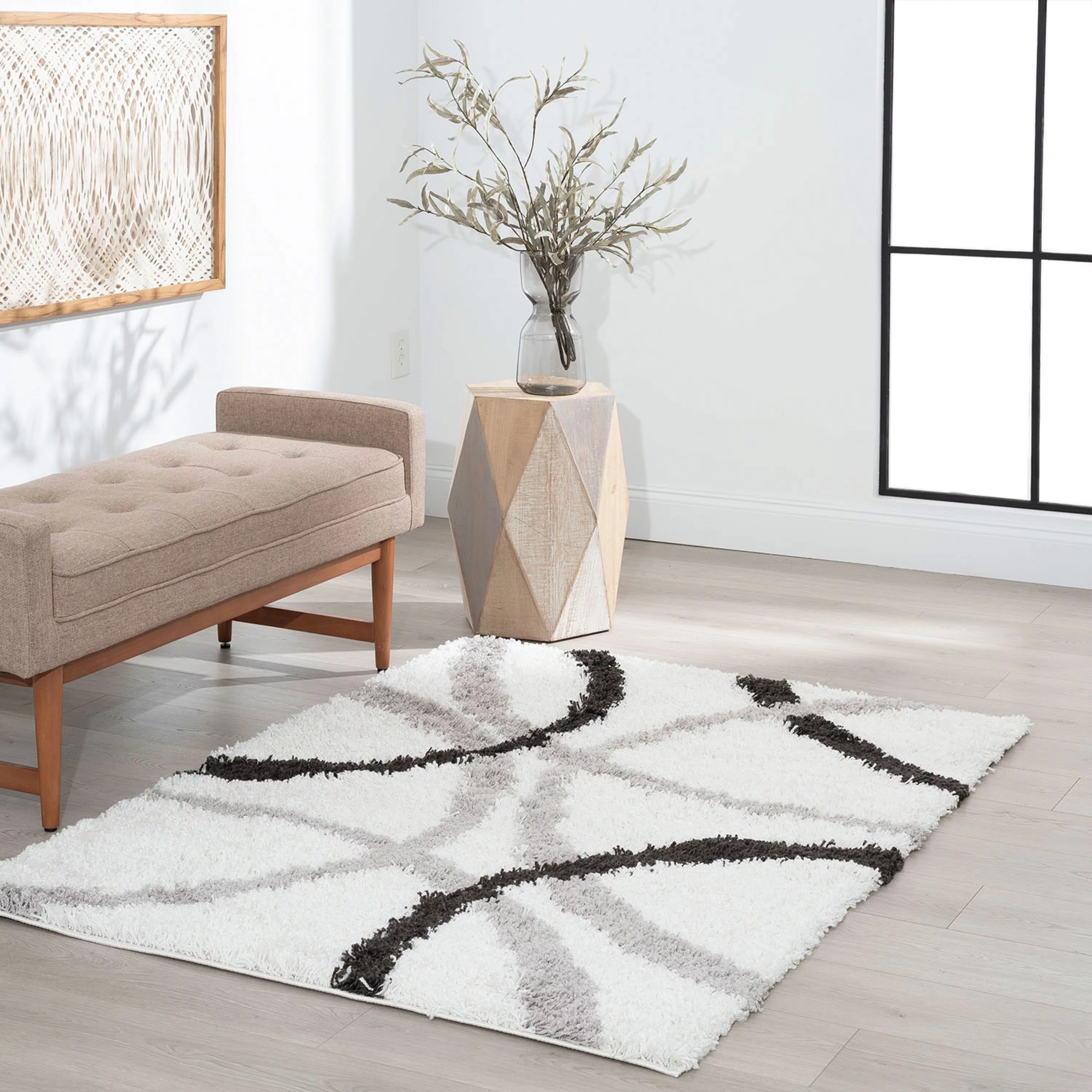 4x6 Modern White Area Rugs for Living Room | Bedroom Rug | Dining Room Rug | Indoor Entry or Entryway Rug | Kitchen Rug | Alfombras para Salas 4' x