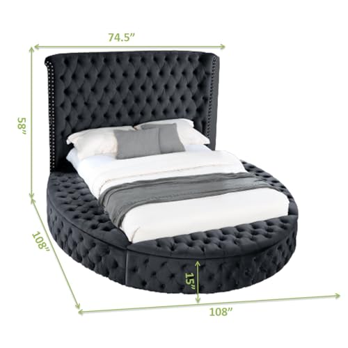 Circle Bed Frame Queen, Luxury Bed Frames with Wingback Headboard and Storage Side Rails & Footboard