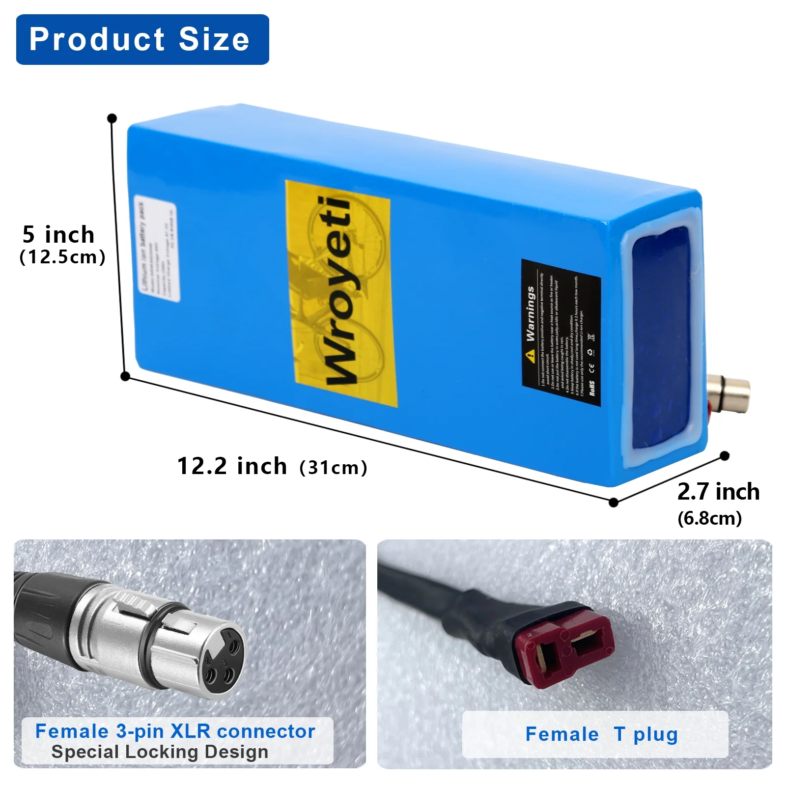 Electric Battery 60V 20Ah Electric Bike Lithium Ion Battery 60V Battery with 3A Charger, T-Plug Extension Cord