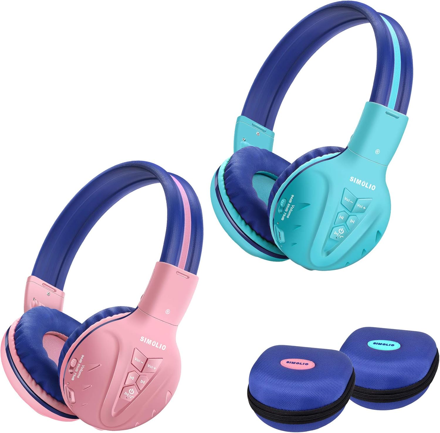 2 Pack of SIMOLIO Wireless Bluetooth Kids Headphone with Hard Case,Wireless Kids Safe Headphone Volume Limited, Wireless Headphones for Girls,Boys