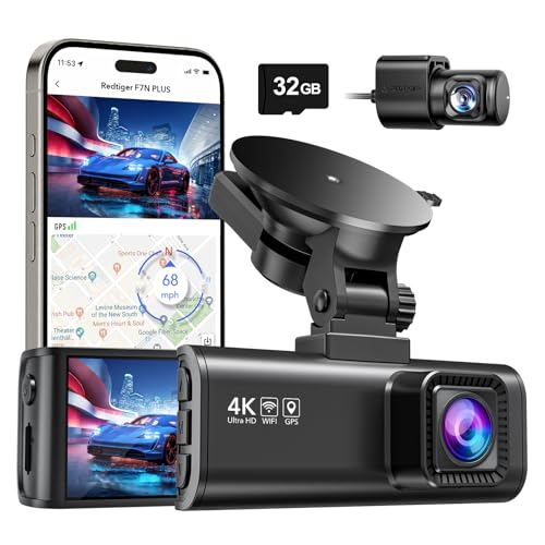 REDTIGER Dash Cam Front Rear, 4K/2.5K Full HD Dash Camera for Cars, Included 32GB Card, Built-in Wi-Fi GPS, 3.16” IPS Screen, Night Vision