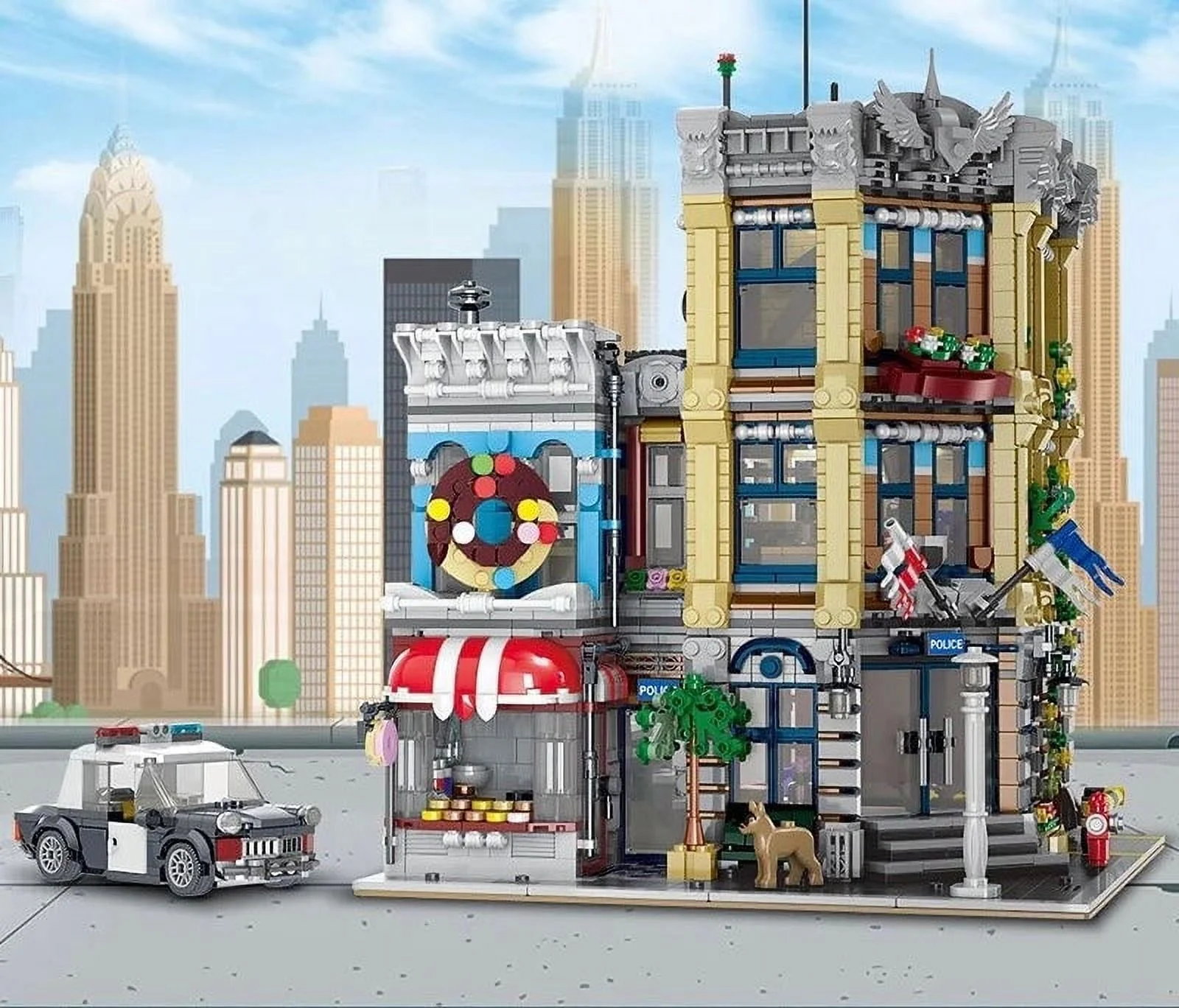 Police Station with Donut Shop Street View Creator Modular City Building Blocks Set | General Jim's Toys | Compatible with Lego, Cobi, Wange