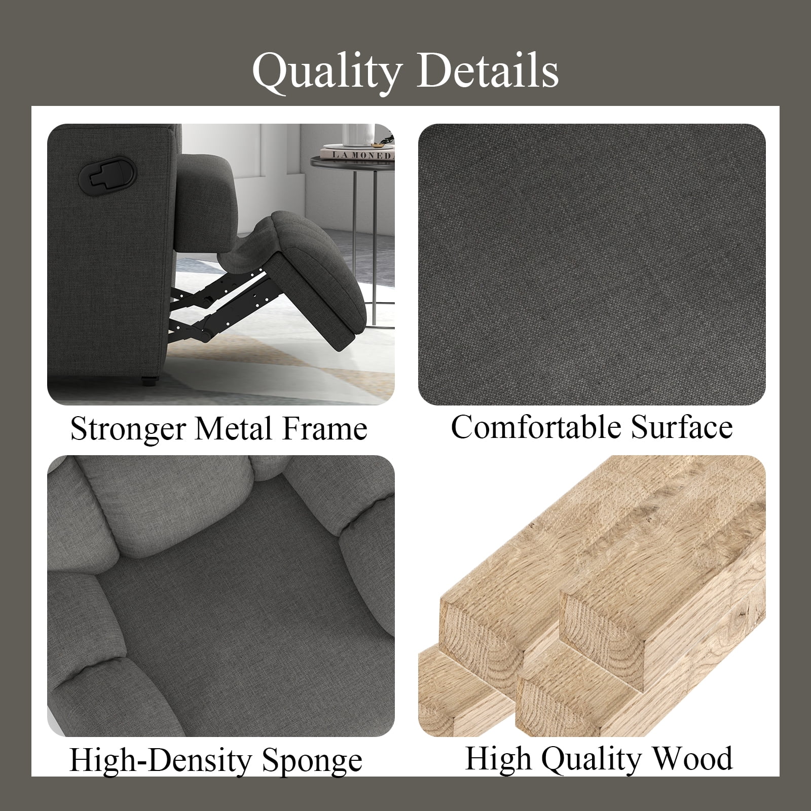 Bonzy Home Rocker Recliner Chair Glider for Living Room in Soft Fabric, Dark Gray