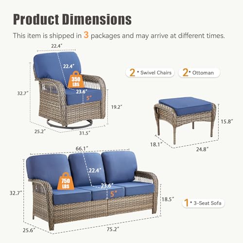 7 Pieces Outdoor Furniture Set with Swivel Chairs