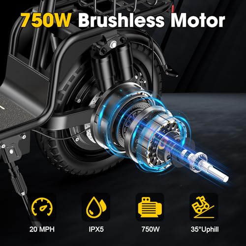 Adults Electric Scooter with Seat, 48V 10.4AH Foldable Electric Scooter,14" Tires,750W Motor,20MPH, 28-Mile Long Range and Dual Disc Brakes