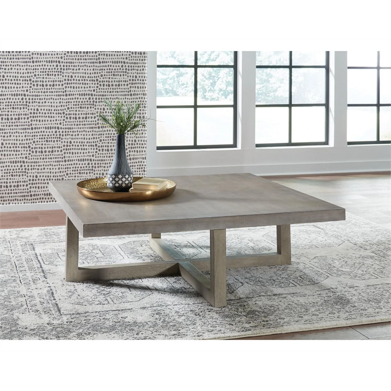 Ashley Furniture Lockthorne Square Wood Coffee Table in Light Gray Washed