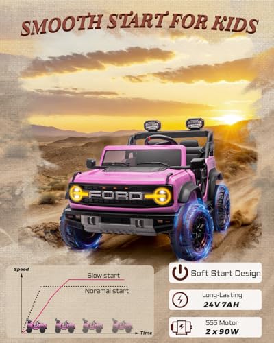 24V Ride on Toys for Big Kids, Licensed Ford Bronco Raptor 2 Seater Ride on Cars with Remote Control, Ride on Truck w/ 4-Wheeler Suspension, 3 Speeds