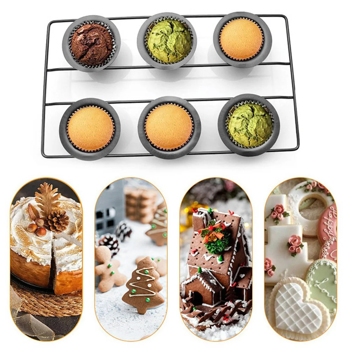 2X 6Cup Nonstick Popover Pan Muffin Cupcake Bakeware Pudding Pan for Oven Baking Frittatas Muffins Quiches Pudding Cakes,2 x Baking mold,Black