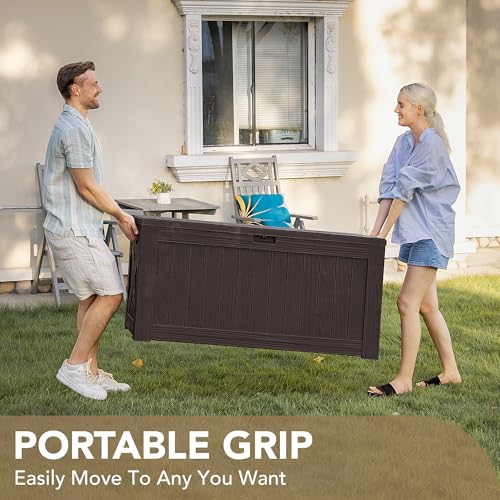 Devoko 120 Gallon Deck Box Resin Outdoor Storage Box Waterproof for Patio, Large Outdoor Storage Bench Lockable for Outside (Black)