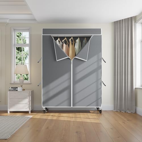 VIPEK R2C Medium Rolling Garment Rack with Cover Heavy Duty Clothes Rack Adjustable Clothing Rack for Hanging Clothes Portable Closets with Double