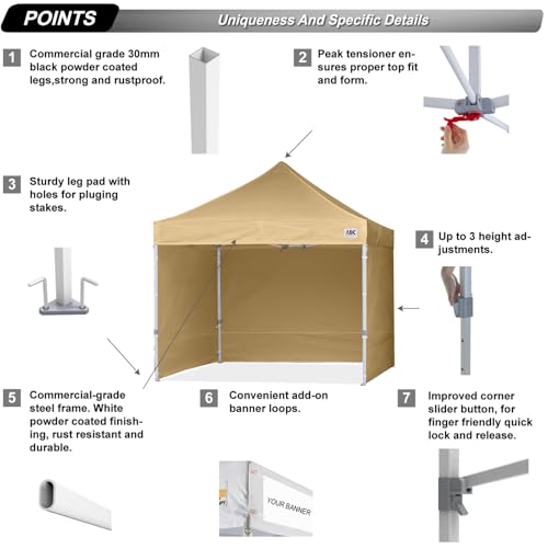 ABCCANOPY Easy Pop Up Canopy Tent with Sidewalls 10x10 Commercial -Series, White
