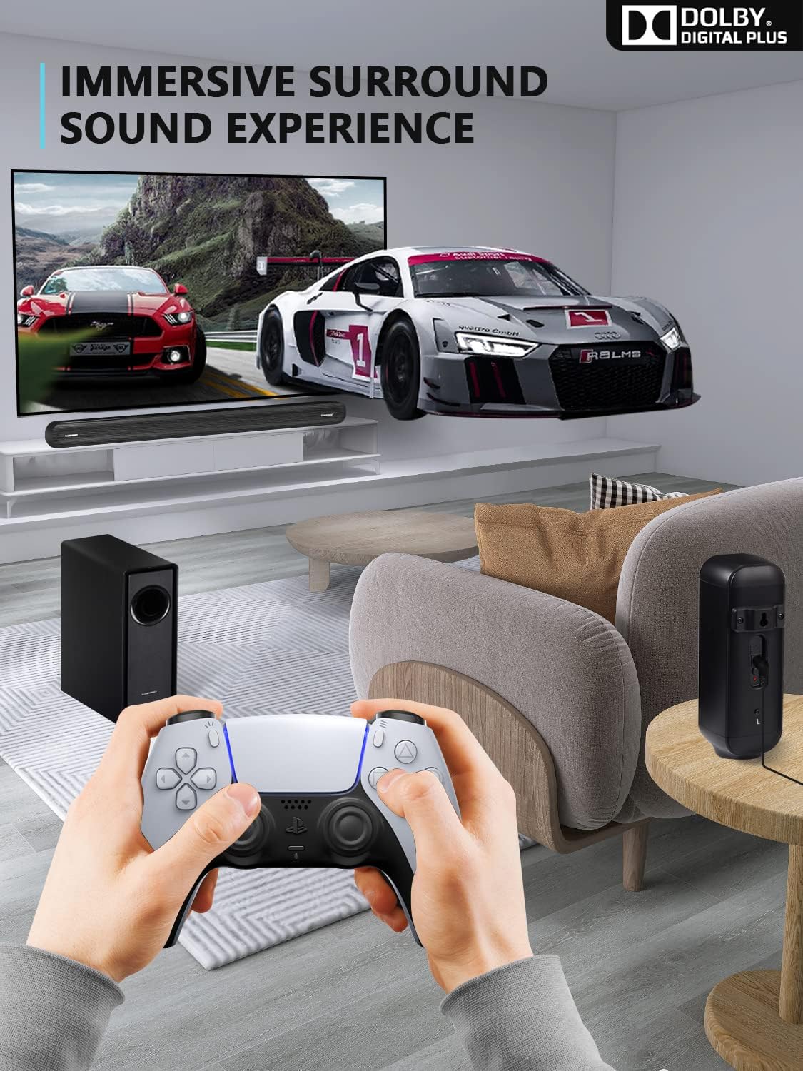 5.1 CH Surround Sound Bar with Dolby Audio, Sound Bars for TV, Wireless Subwoofer & Rear Speaker, Dolby Digital Plus, Bluetooth 5.3