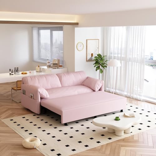 70.1" Futon Sofa Bed Queen Size, Pull Out Bed, 3-in-1 Convertible Sleeper Sofa with 2 Soft Pillows, Modern Velvet Futon Couch for Living Room