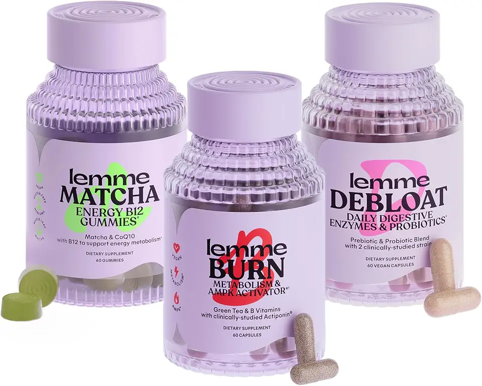 Lemme Burn, Debloat & Matcha Bundle - Metabolism & Fat Burning Capsules + Bloating & Gas Relief Capsules + Energy B12 Gummies - Gluten-Free