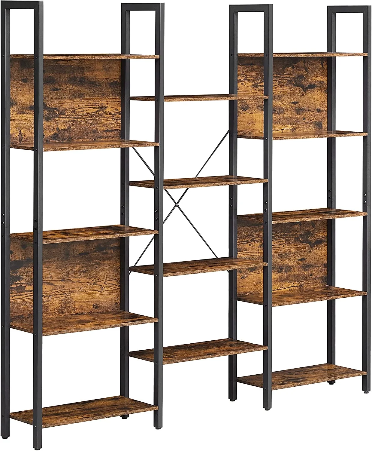 VASAGLE 5 Tier Large Bookcases and Bookshelves Triple Wide Bookshelf with 14 Storage Shelves Living Room Study Office Industrial Style Rustic Brown