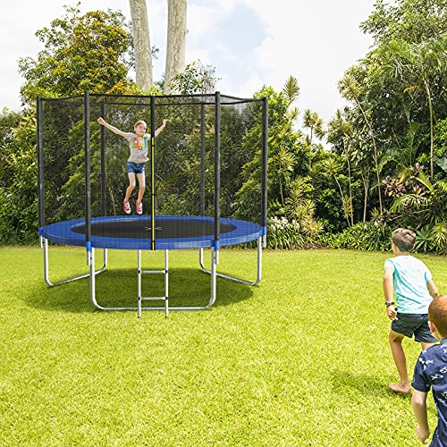 AOTOB 8FT 10FT 12FT 14 FT 15FT Trampoline with Safety Enclosure Net，Outdoor Trampoline with Basketball Hoop