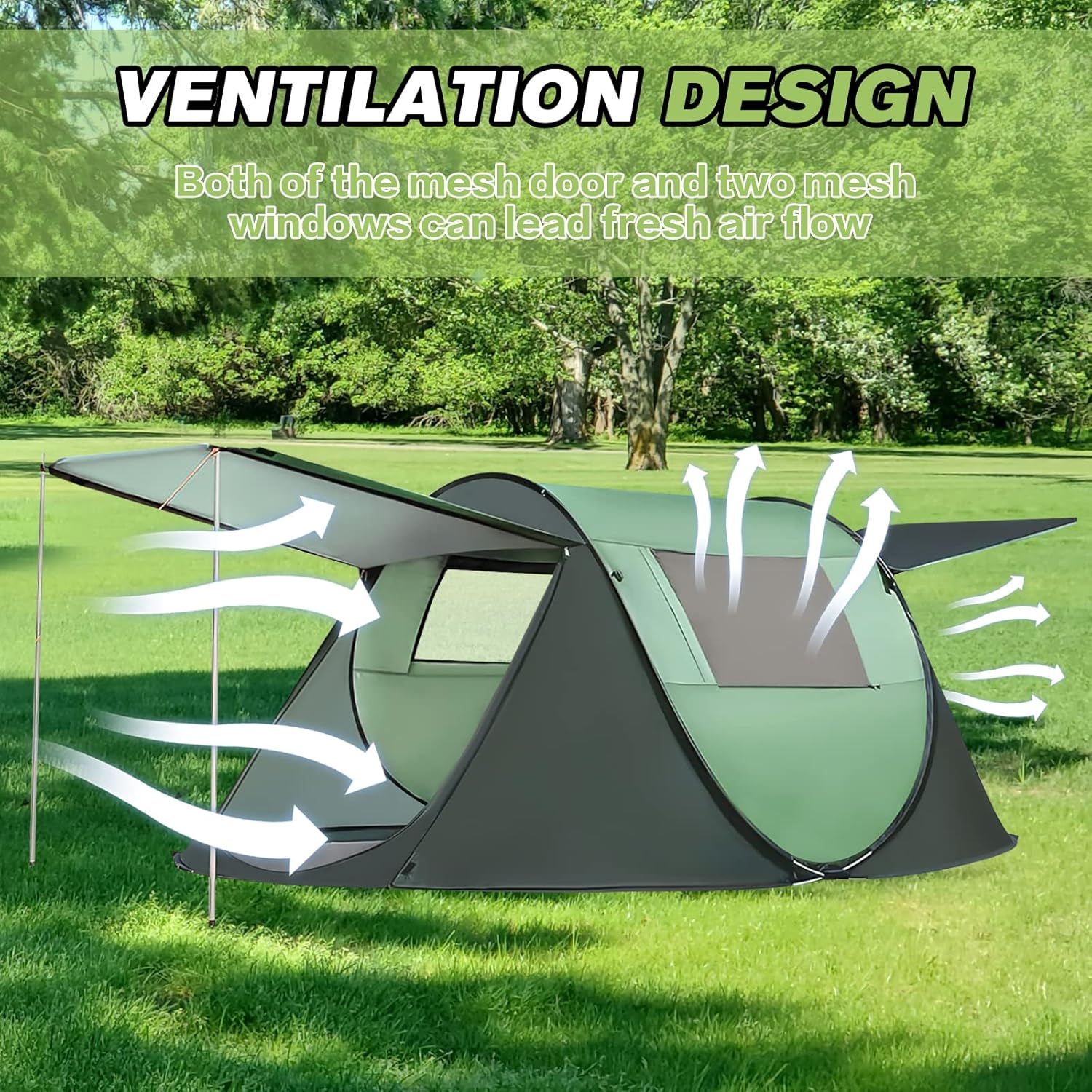 Camping Tent Easy Pop Up Tent, 3/4 Person Outdoor Waterproof Tent Automatic Setup 2 Doors Instant Family Tents with Stability Poles, Carry Bag