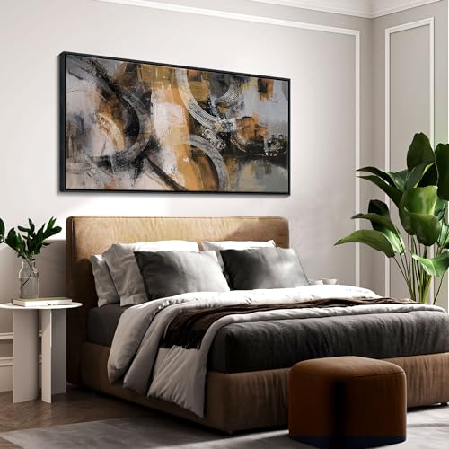 KLAKLA Wall Art for Living Room & Office - Modern Abstract Canvas Wall Art Decor - Orange, Gray, Yellow Paintings & Pictures for Living Room