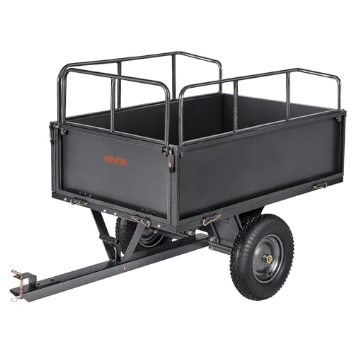 VEVOR Heavy Duty ATV Trailer Tow Behind Dump Cart, 17 Cu.Ft. 600lbs Capacity