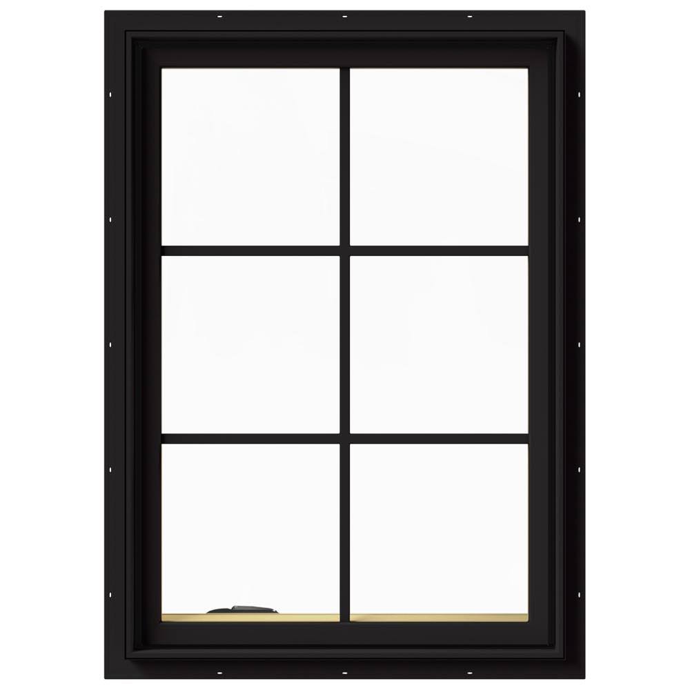 JELD-WEN 28 in. x 40 in. W-2500 Series Black Painted Clad Wood Left-Handed Casement Window with Colonial Grids/Grilles