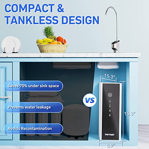 Vortopt Reverse Osmosis System Water Filter - Under Sink Water Purifier, Tankless RO Water Filter System, 0.0001um Purification for Drinking