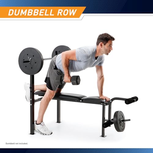 Marcy Standard Weight Bench with 80lbs to 100 lbs Vinyl-Coated Weight Set for Strength Training, Weight Lifting for Personal Home Gym