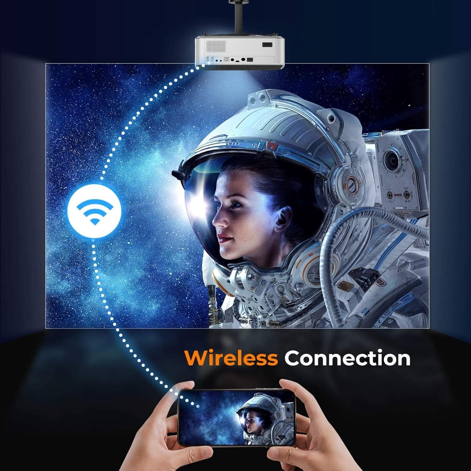 Projector with WiFi and Bluetooth, 13000L Outdoor Movie Projector 4K Supported, YABER V6 Native 1080P Portable Smart Home Projector