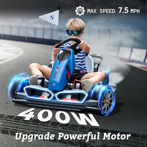 FORESEE 36V Licensed BMW Kids Electric Go Kart, Battery Powered Drift Kart w/Adjustable Seat, Ride On Toy for Big Kids Ages 6+