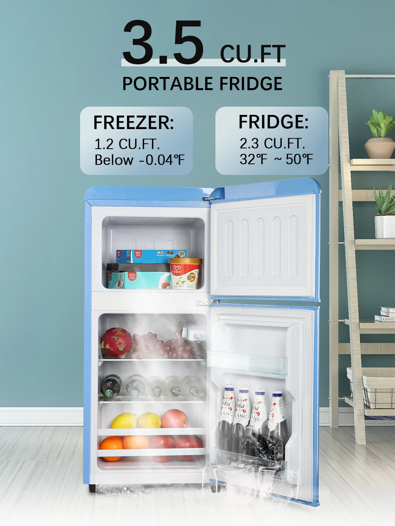 KRIB BLING 3.5 Cu.ft Mini Fridge with 7 Level Thermostat, Compact Refrigerator with Freezer on Top, Ideal for Dorm, Office, Black