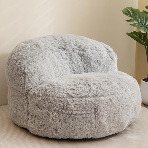 BYBYME Giant Bean Bag Chair, Faux Fur Bean Bag Couch with Filler Large Living Room Bean Bag Chairs for Adults