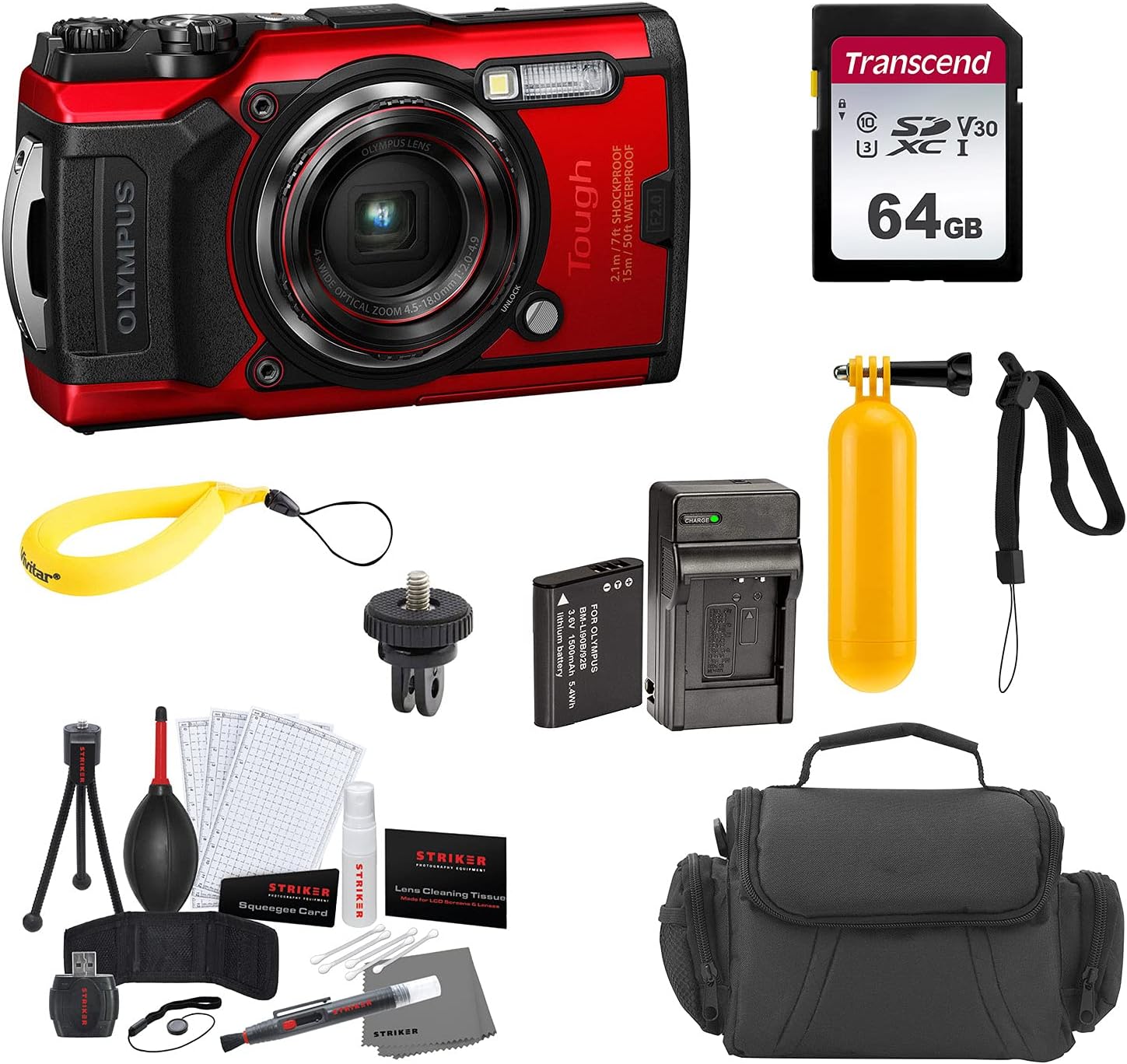 Olympus Tough TG-6 Digital Camera Bundles (Red, Extra Battery & Charger)